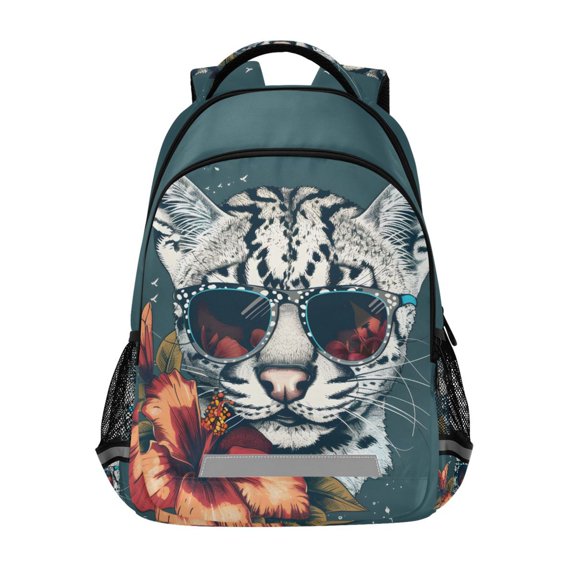 ALAZA Wild Cat with Exotic Flower Backpack Elementary School Bag Bookbag Travel Rucksack