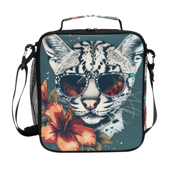 ALAZA Wild Cat with Exotic Flower Lunch Box Insulated Lunch Bag Reusable Thermal Cooler Tote School Picnic