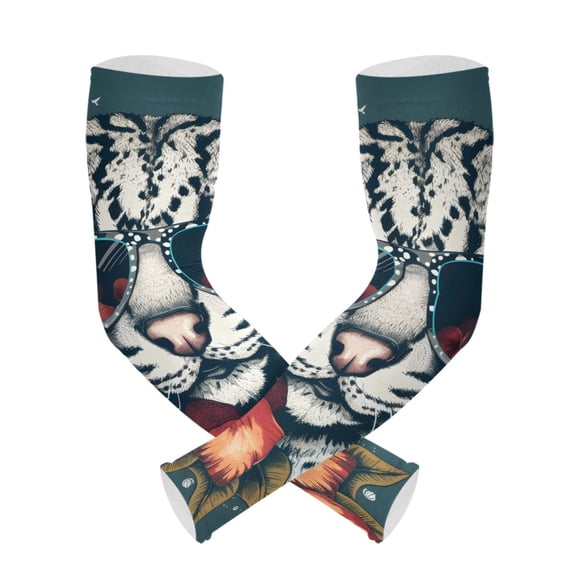 ALAZA Wild Cat with Exotic Flower UV Sun Protection Arm Sleeves UPF 50+ Compression Cooling Sleeve 1 Pair