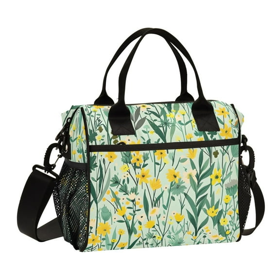 ALAZA Wild Floral Leaves Insulated Lunch Bag Reusable Tote Box Adjustable Shoulder Strap for Work Picnic