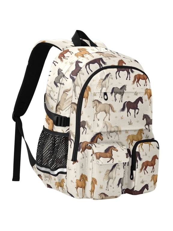 Wild Horses Print Student Backpack School Bookbag Large Laptop Daypack Travel Bag