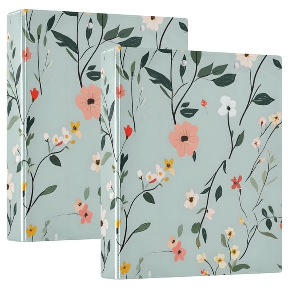 ALAZA Wildflower Floral Hardcover 3 Ring Binder 1.5" Round Rings Interior Pockets Binders Organizer 2 Pack