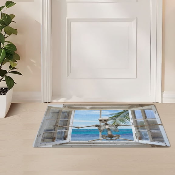 ALAZA Window Human Skeleton Door Mat Outdoor Indoor Entrance Low Profile Floor Rugs 32"x20"