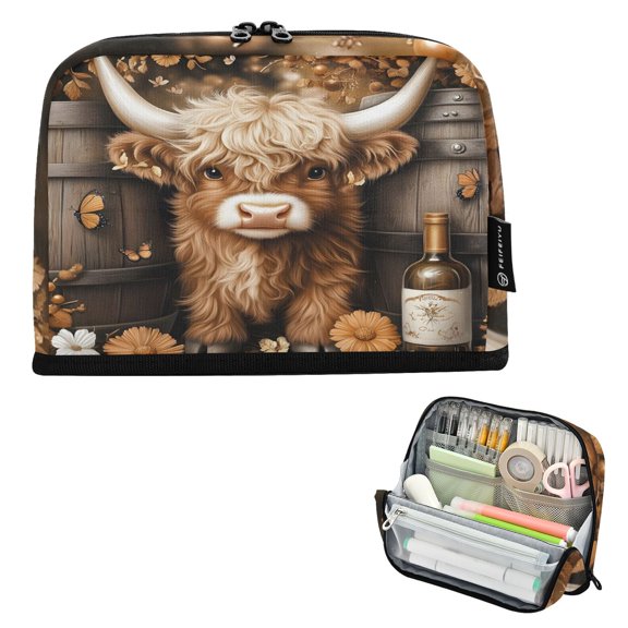 ALAZA Wine Highland Cattle Pencil Case Pen Pouch Bag Large Capacity Organizer