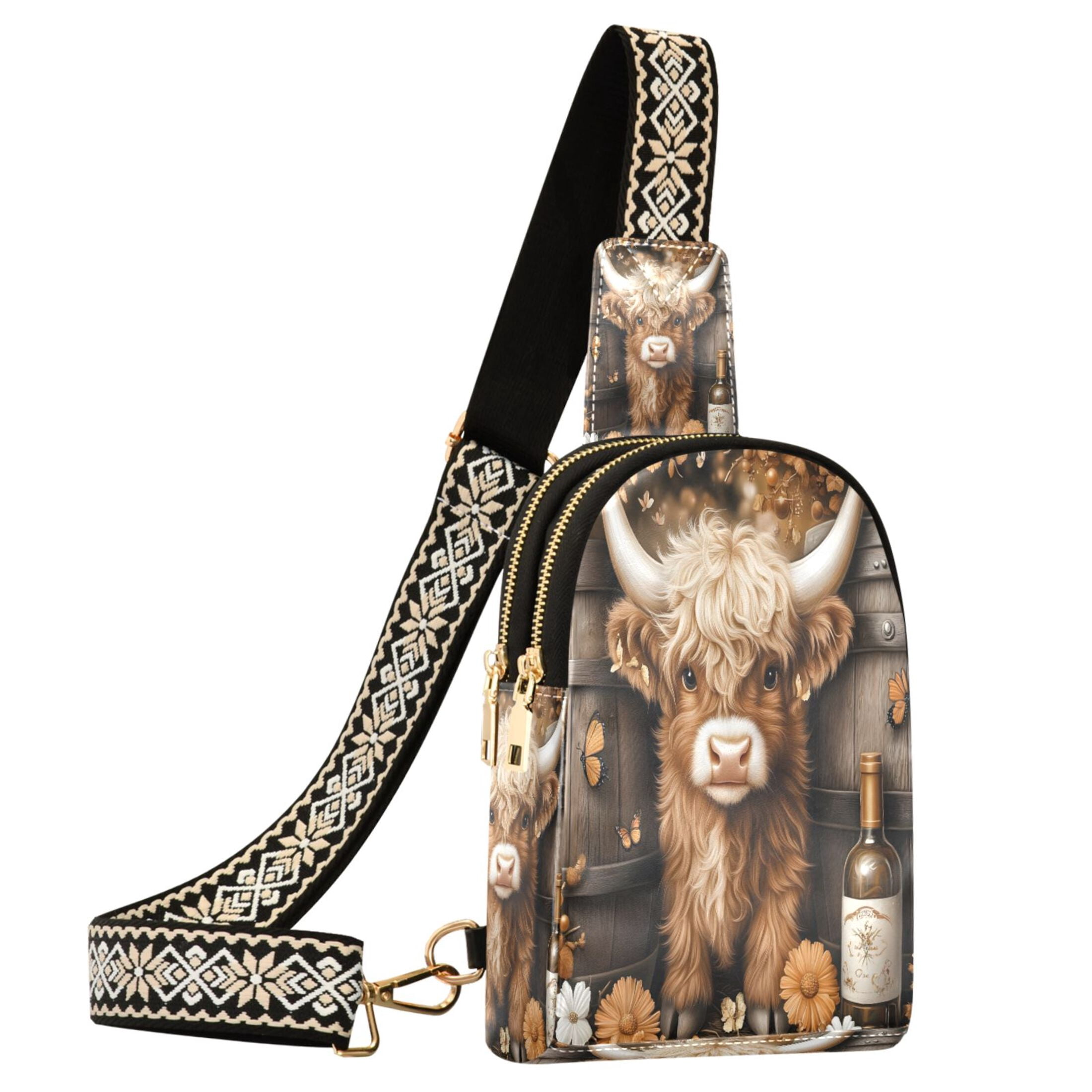 ALAZA Wine Highland Cattle Sling Bag for Women Men Waterproof Crossbody Chest Bags