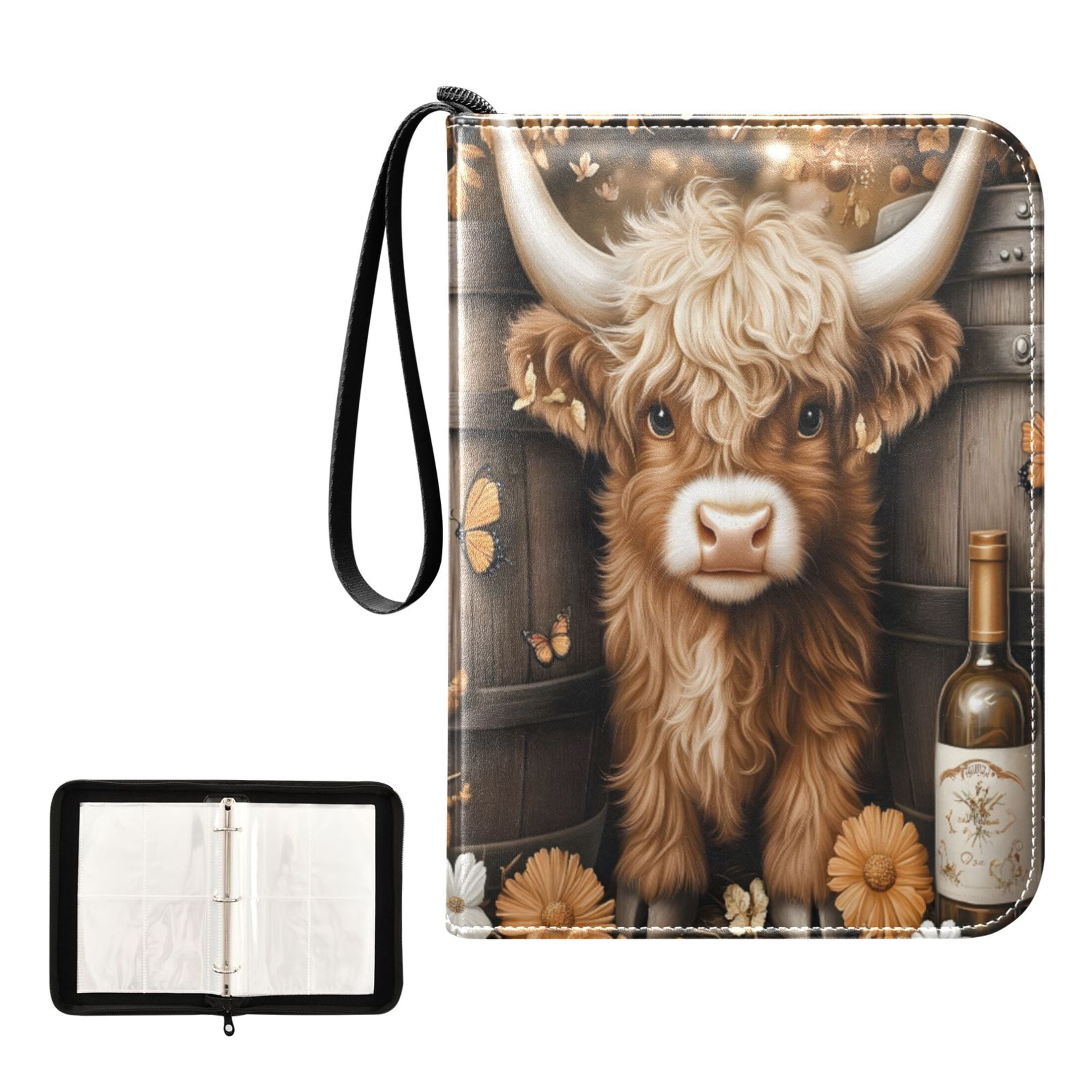 ALAZA Wine Highland Cattle Trading Card Binder 4 Pocket Cards Collection Album 400 Folder Holder