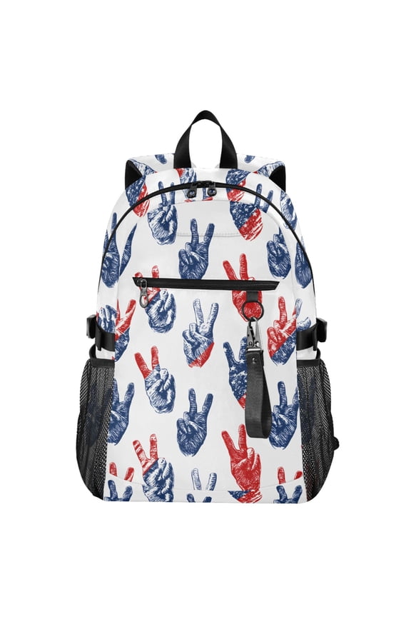 Winner Gesture Blue Pattern School Backpack Travel Laptop Bag College Bookbag Casual Daypack for Women Men