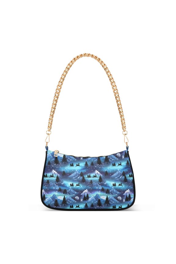 Winter Reindeer Landscape Women's Chain Shoulder Bag Hobo Handbag Tote Crossbody Purse