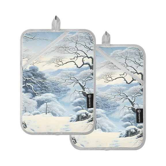 ALAZA Winter with Trees Pot Holders Set of 2 Heat Resistant Kitchen Oven Mitts