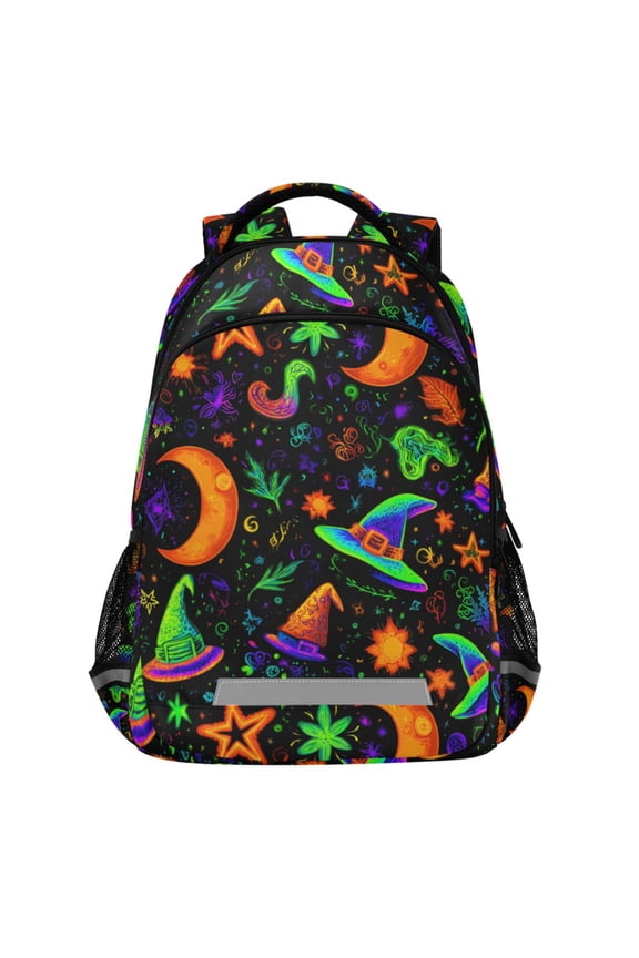 Witch Neon Moons Pattern Backpack Elementary School Bags Student Bookbag Travel Rucksack
