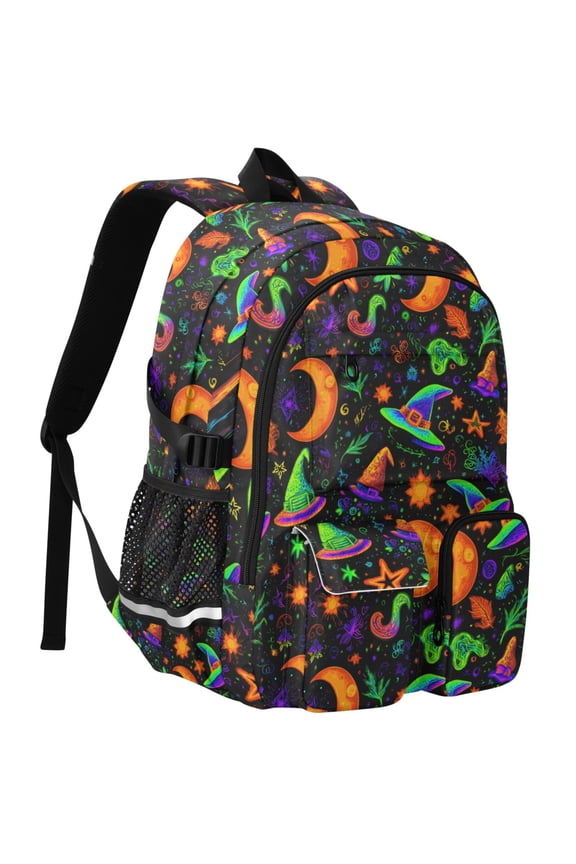 Witch Neon Moons Print Student Backpack School Bookbag Large Laptop Daypack Travel Bag