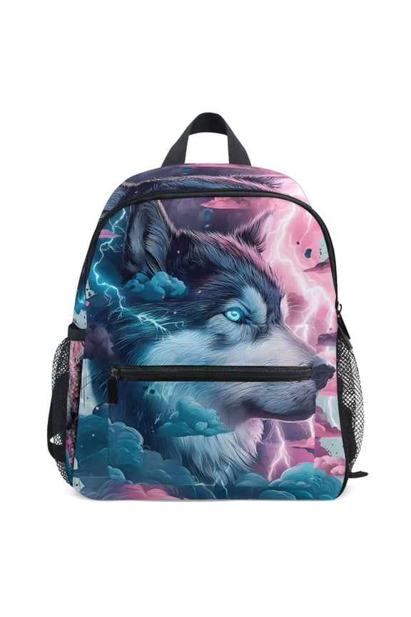 Wolf Cloud Lightning Pattern School Backpack Student Bookbag Mini Bag