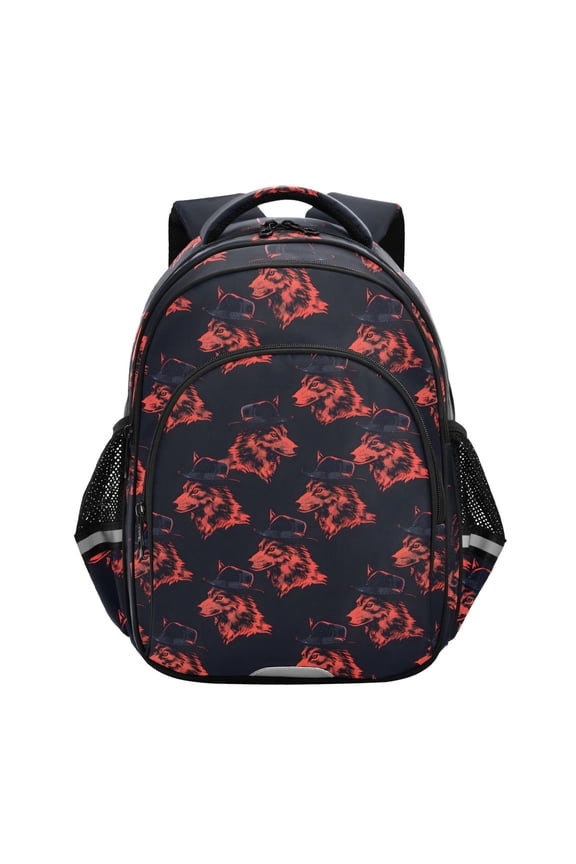 Wolf Heads School Backpack Elementary Bag Bookbag Travel Rucksack