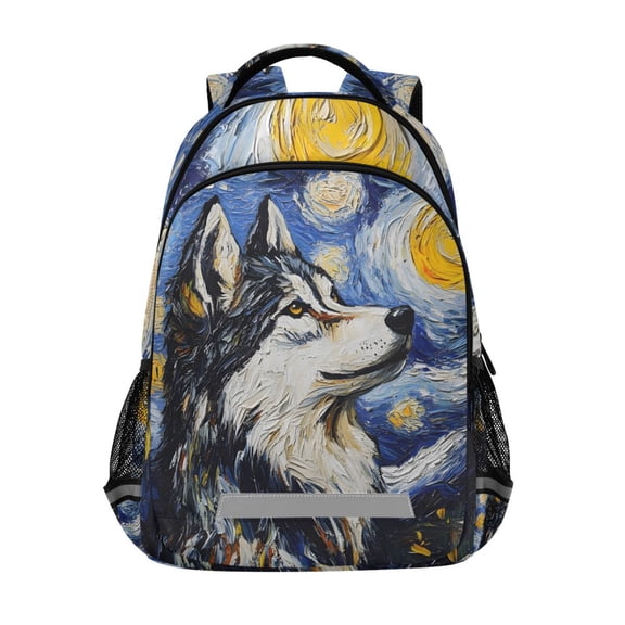 ALAZA Wolf Oil Paint Backpack Elementary School Bag Bookbag Travel Rucksack