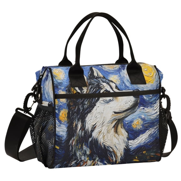 ALAZA Wolf Oil Print Cooler Lunch Bag Insulated Reusable Lunch Tote Large Leakproof Thermal Lunch Box for Work School Picnic Travel Medium