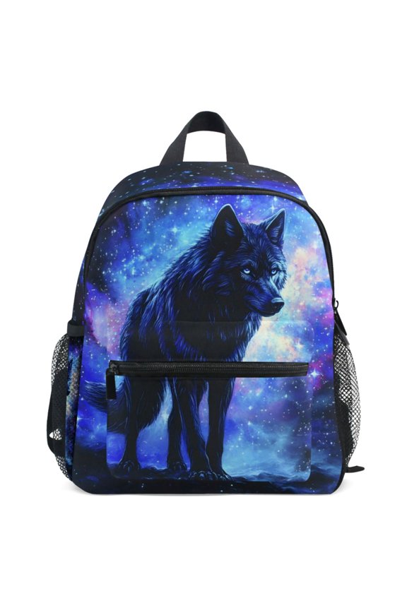 Wolf Starry Night Pattern School Backpack Student Bookbag Mini Bag