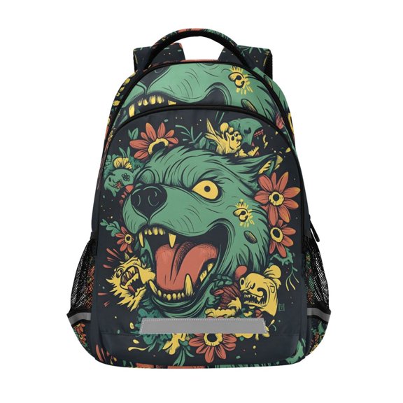 ALAZA Wolf and Flower Backpack Elementary School Bag Bookbag Travel Rucksack