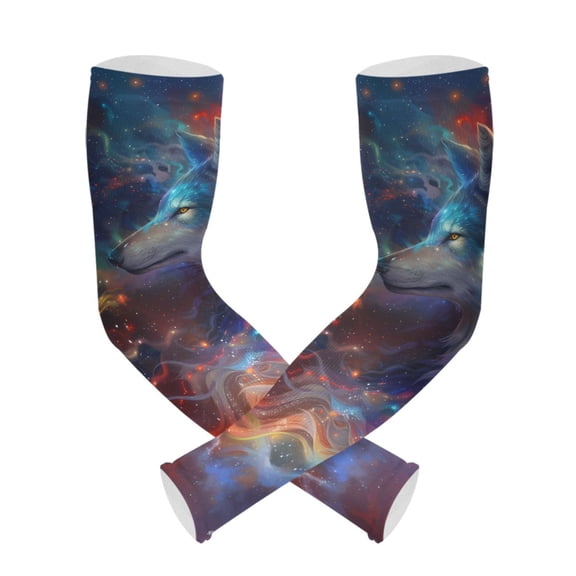 ALAZA Wolf and Galaxy UV Sun Protection Arm Sleeves UPF 50+ Compression Cooling Sleeve 1 Pair