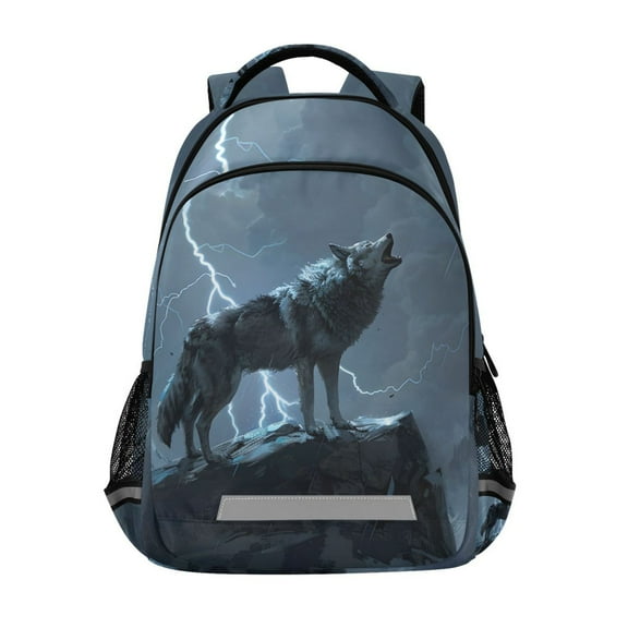 ALAZA Wolf and Lightning on Mountain Backpack Elementary School Bag Bookbag Travel Rucksack