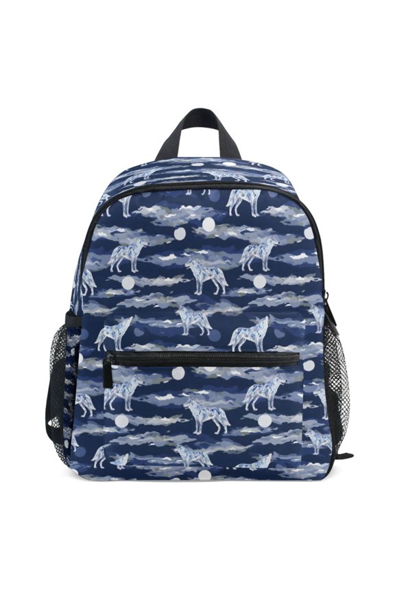 Wolf and Moon Pattern School Backpack Student Bookbag Mini Bag