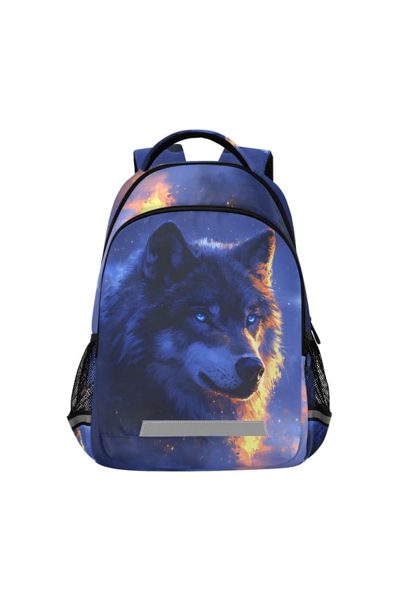Wolf at Night Backpack Elementary School Bag Bookbag Travel Rucksack