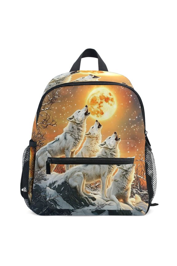 Wolf at Sunset Pattern School Backpack Student Bookbag Mini Bag