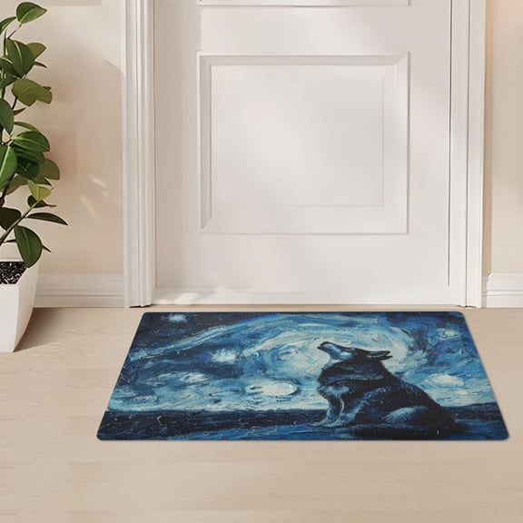 ALAZA Wolf in Night Door Mat Outdoor Indoor Entrance Low Profile Floor Rugs 32"x20"