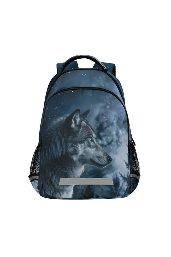 Wolf in Night Forest Backpack Elementary School Bag Bookbag Travel Rucksack