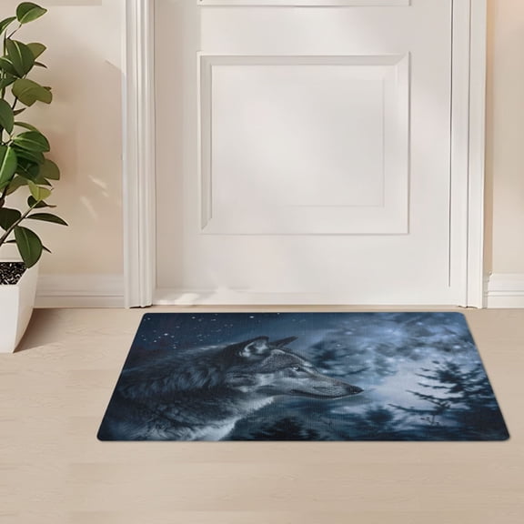 ALAZA Wolf in Night Forest Door Mat Outdoor Indoor Entrance Low Profile Floor Rugs 32"x20"