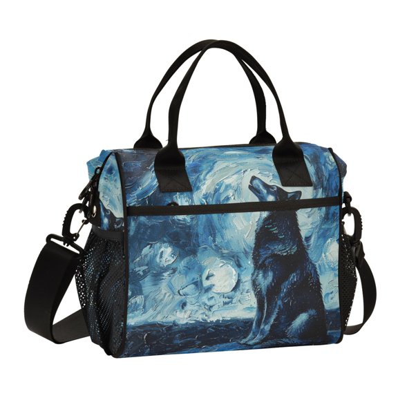 ALAZA Wolf in Night Insulated Lunch Bag Reusable Tote Box Adjustable Shoulder Strap for Work Picnic