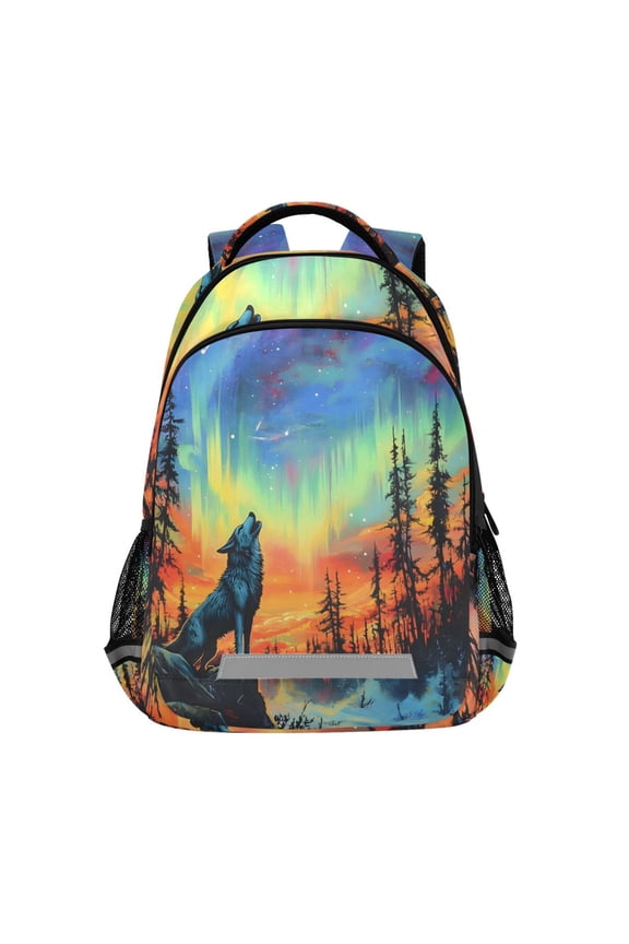 Wolf in Sunset Forest Backpack Elementary School Bag Bookbag Travel Rucksack