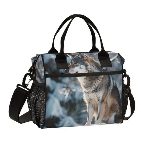ALAZA Wolf in Winter Insulated Lunch Bag Reusable Tote Box Adjustable Shoulder Strap for Work Picnic