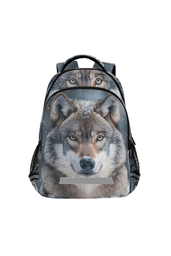 Wolf in Winter Pattern Backpack Elementary School Bag Bookbag Travel Rucksack