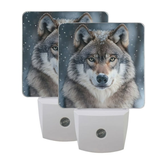 ALAZA Wolf in Winter Pattern Night Lights 2 Pack Plug-in Wall LED Nightlight Auto Dusk-to-Dawn Sensor Lamps