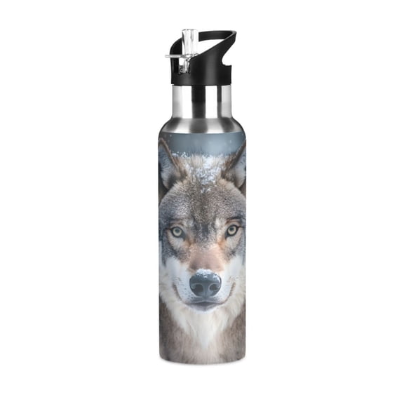 ALAZA Wolf in Winter Pattern Water Bottle Insulated Flask Stainless Steel Straw Lid 20 oz