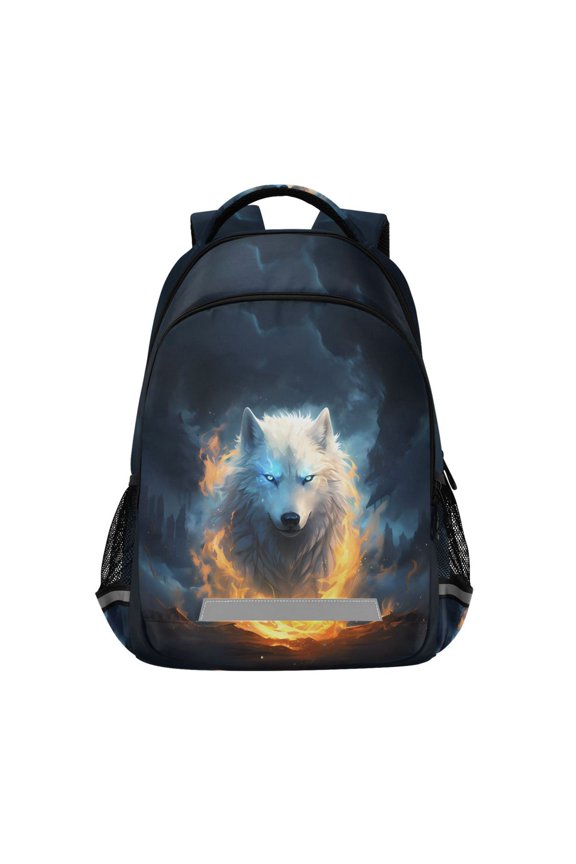 Wolf on Fire Backpack Elementary School Bag Bookbag Travel Rucksack