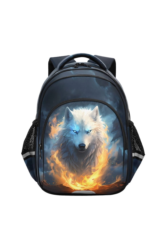Wolf on Fire School Backpack Elementary Bag Bookbag Travel Rucksack