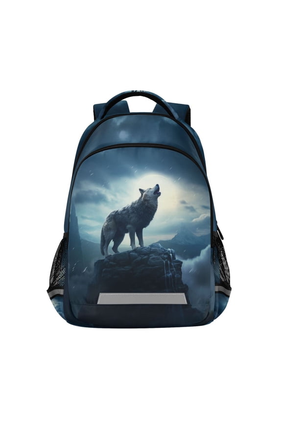 Wolf on Mountain Backpack Elementary School Bag Bookbag Travel Rucksack