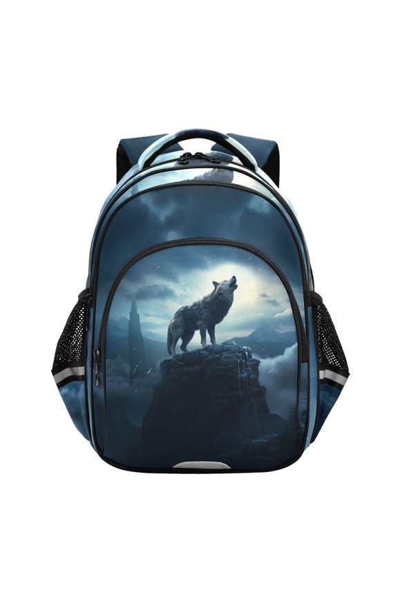 Wolf on Mountain School Backpack Elementary Bag Bookbag Travel Rucksack