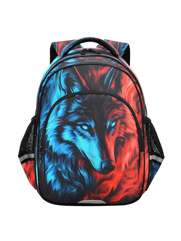 Wolf with Fire School Backpack Elementary Bag Student Bookbag Travel Rucksack