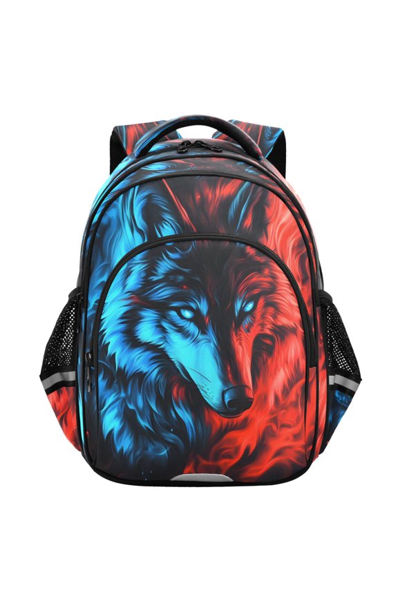 Wolf with Fire School Backpack Elementary Bag Student Bookbag Travel Rucksack