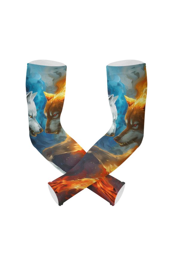 Wolf with Fire UV Sun Protection Arm Sleeves UPF 50+ Compression Cooling Sleeve 1 Pair