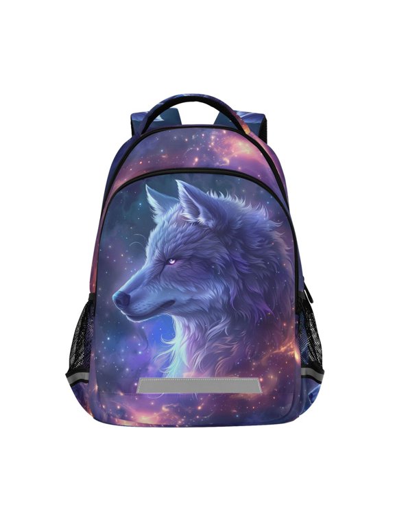 Wolf with Starry Sky Backpack Elementary School Bag Bookbag Travel Rucksack