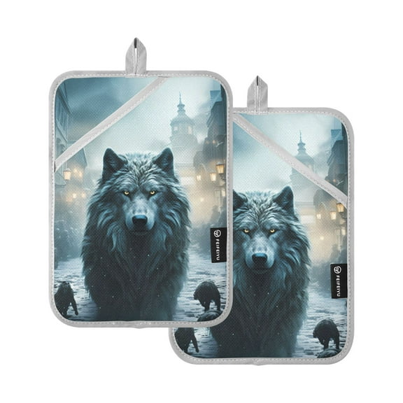 ALAZA Wolfs Print Pot Holders Set of 2 Heat Resistant Kitchen Oven Mitts