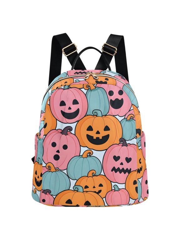 Women Fashion Backpack with Cartoon Doodle Pumpkins Pattern Rucksack 16L Water Resistant Daypack