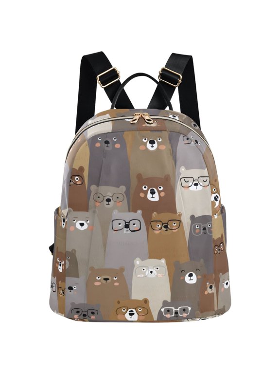 Women Fashion Backpack with Cute Doodle Bears Pattern Rucksack 16L Water Resistant Daypack
