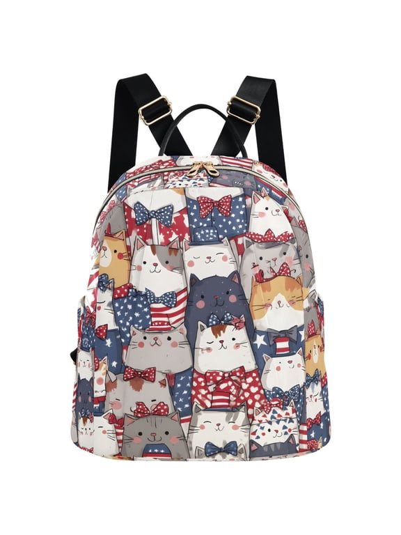Women Fashion Backpack with Cute Doodle Cats with Bows Pattern Rucksack 16L Water Resistant Daypack