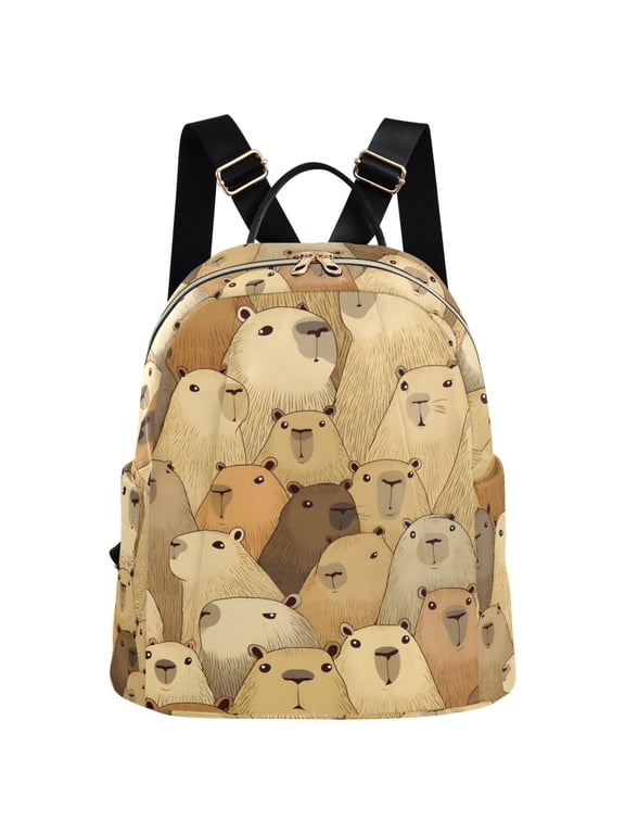 Women Fashion Backpack with Doodle Capybara Pattern Rucksack 16L Water Resistant Daypack