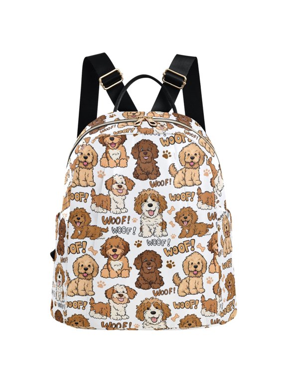 Women Fashion Backpack with Doodle Golden Dogs Pattern Rucksack 16L Water Resistant Daypack