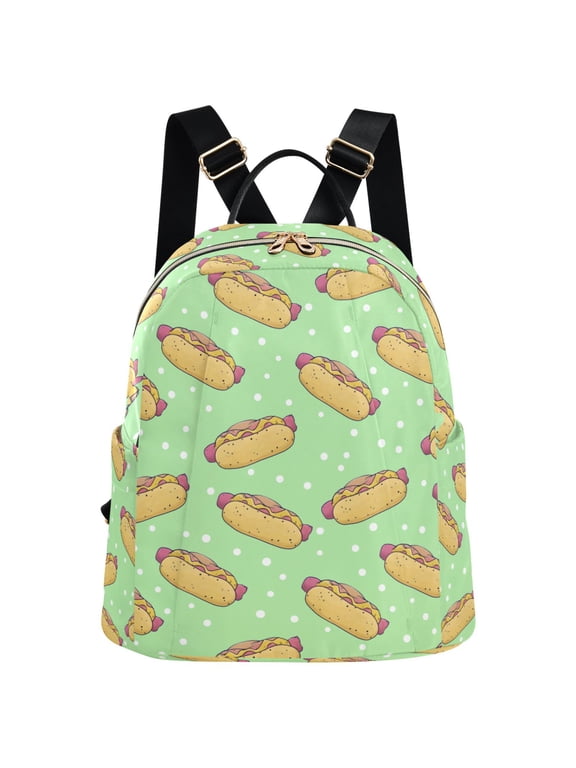 Women Fashion Backpack with Hot Dogs Pattern Rucksack 16L Water Resistant Daypack
